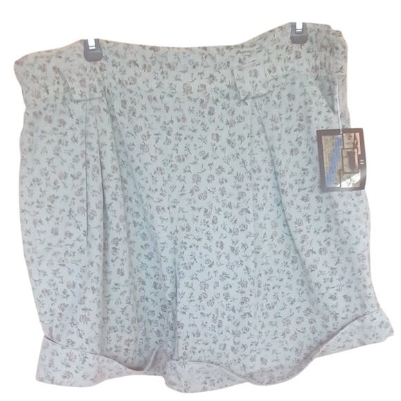 Vintage Transport 100% Cotton Shorts Green Floral, Paper Bag Waist Women's Large - Picture 2 of 8